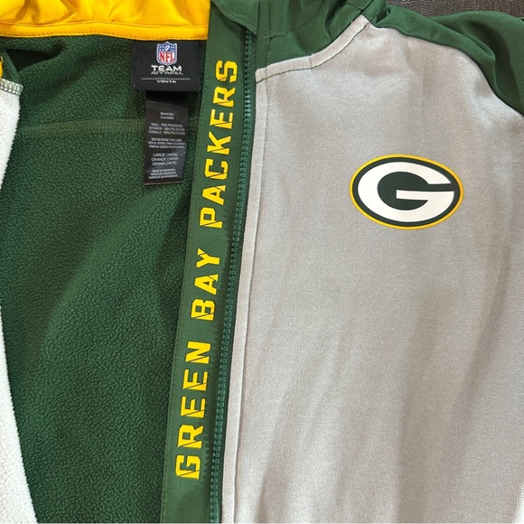 NFL Green Bay Packers Zip Up Hoodie Sweatshirt Green Gray Youth Large (14-16) - Picture 5 of 10